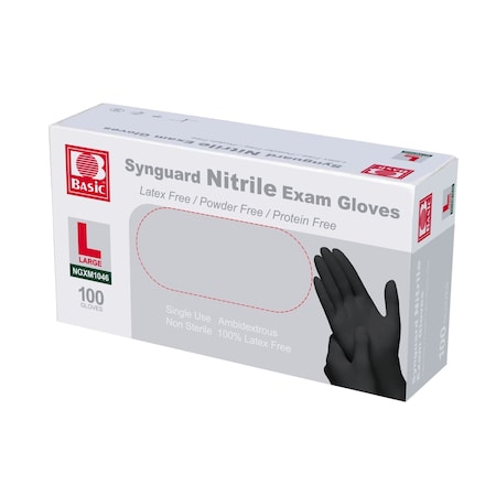 Basic Disposable Gloves, Nitrile, 5 mil, Latex-Free, Powder-Free, Black, L, es of 100, PK100 Blk5NitrileLB